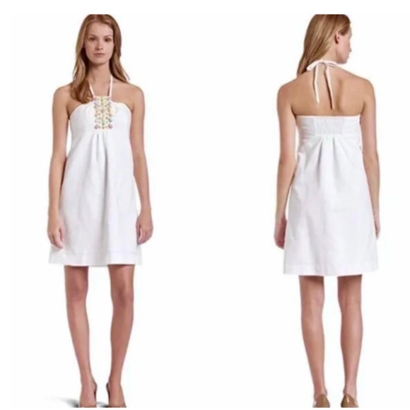 Lilly Pulitzer Dresses & Skirts - LILLY PULITZER WHITE COTTON EMBELLISHED HALTER DRESS SIZE 8